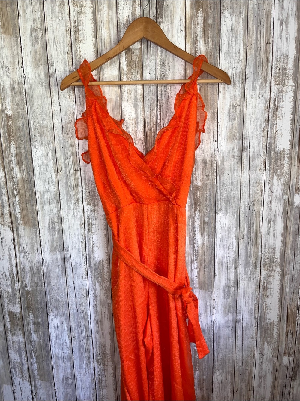 Hutch Tangerine Ruffle Wide Leg Jumpsuit Size 14P Petite NWT - Picture 3 of 11